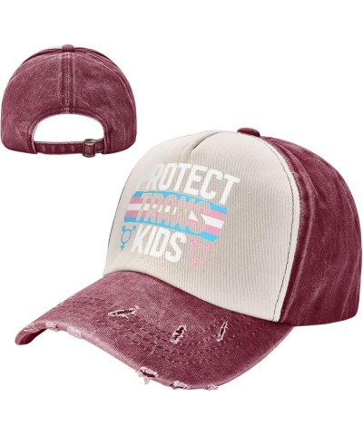 Protect Trans Kids Adult Washed Cowboy Hat Baseball Hat Outdoor Travel Hat Denim Hat Dark Red $13.37 Cowboy Hats