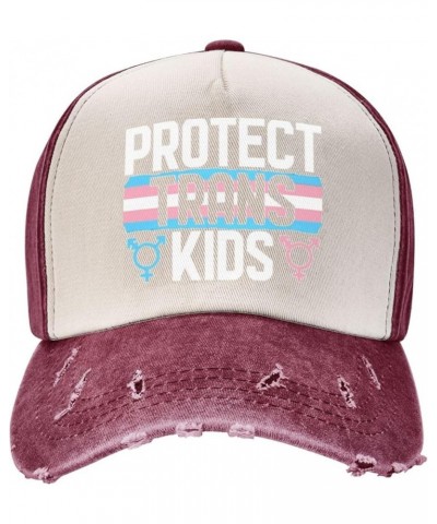 Protect Trans Kids Adult Washed Cowboy Hat Baseball Hat Outdoor Travel Hat Denim Hat Dark Red $13.37 Cowboy Hats