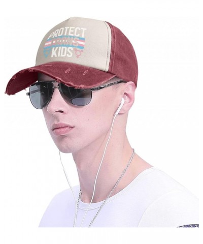 Protect Trans Kids Adult Washed Cowboy Hat Baseball Hat Outdoor Travel Hat Denim Hat Dark Red $13.37 Cowboy Hats