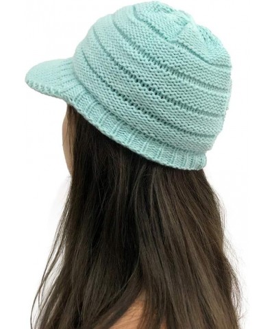 Stitching Crochet Cap Peaked Hats Women Cap Plush Knit Solid Outdoor Baseball Caps Half Life Hat Mint Green $7.20 Skullies & ...