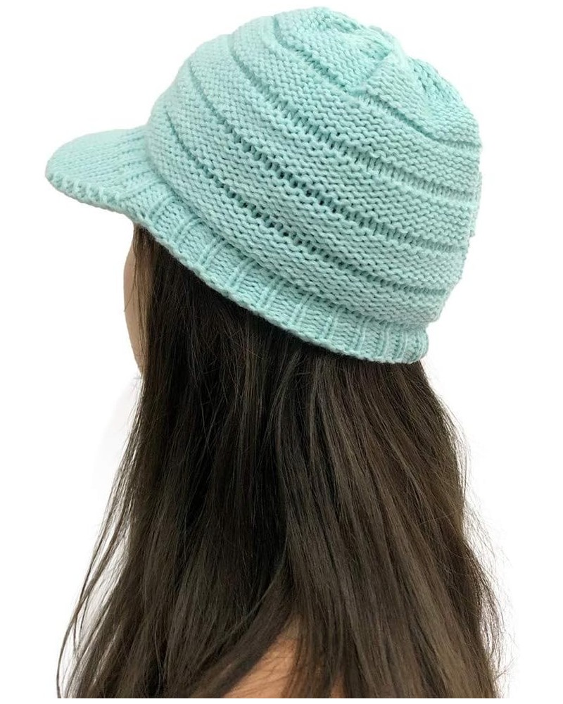 Stitching Crochet Cap Peaked Hats Women Cap Plush Knit Solid Outdoor Baseball Caps Half Life Hat Mint Green $7.20 Skullies & ...