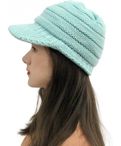 Stitching Crochet Cap Peaked Hats Women Cap Plush Knit Solid Outdoor Baseball Caps Half Life Hat Mint Green $7.20 Skullies & ...