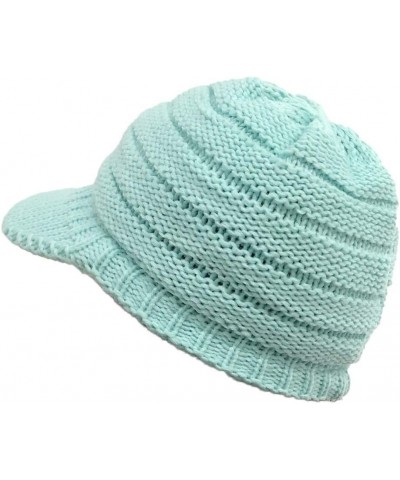 Stitching Crochet Cap Peaked Hats Women Cap Plush Knit Solid Outdoor Baseball Caps Half Life Hat Mint Green $7.20 Skullies & ...