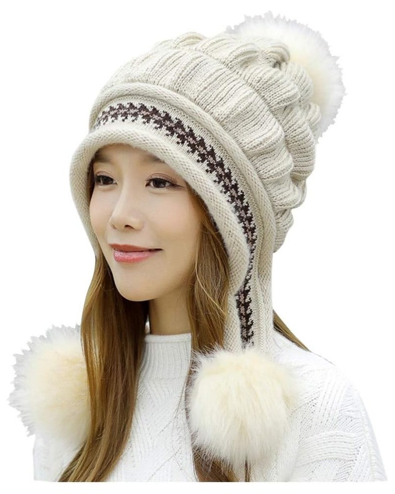 Skullies Rabbit Knitted Cap Fashion Hat Hats Winter Women Baseball Caps Suit Hat B-beige $13.47 Skullies & Beanies