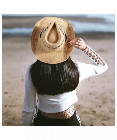 Straw Cowboy Hat Western Hats for Women Cowgirl Sun Beach Hat Summer Outback Shapeable Wide Brim Herbal $27.99 Cowboy Hats