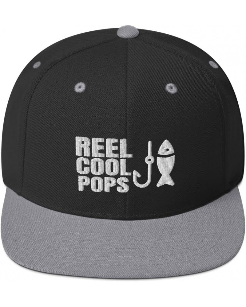 Reel Cool Pops Fishing Fisherman Fish Flatbrim Flat Brim Snapback Hat Cap Black/ Silver $20.56 Baseball Caps